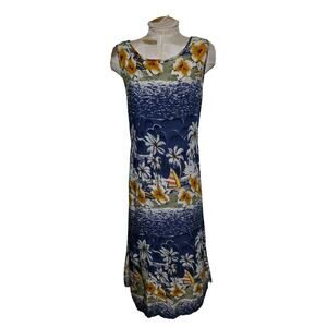 Vintage‎ Paradise Bay Tropical Hawaiian Dress Women M Long Floral Sleeveless